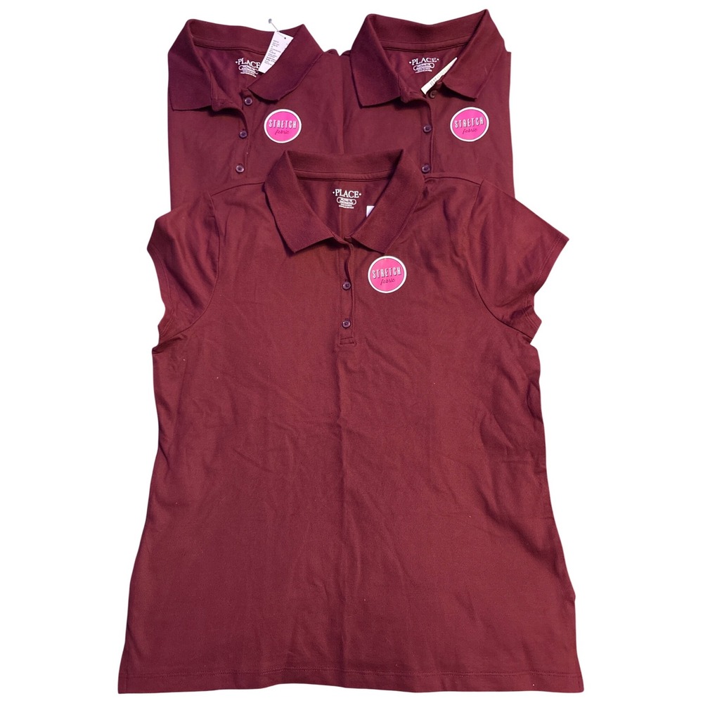 NEW The Children's Place Girls Burgundy Uniform Polo Shirts Lot of 3 XXL 16